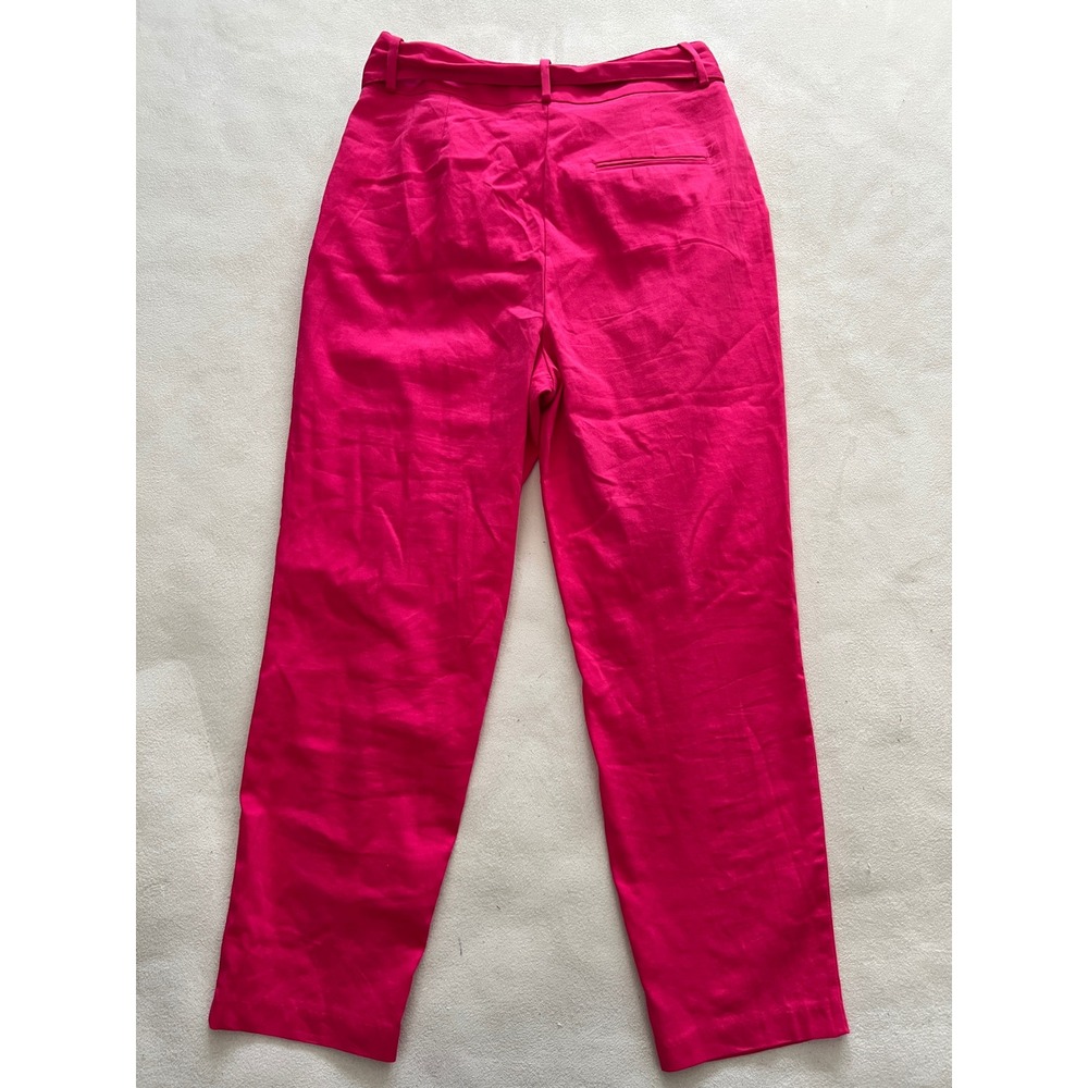 Zara Basic Womens Hot Pink High Waisted Belted Tapered Pants Size M Cotton Blend - Picture 9 of 13